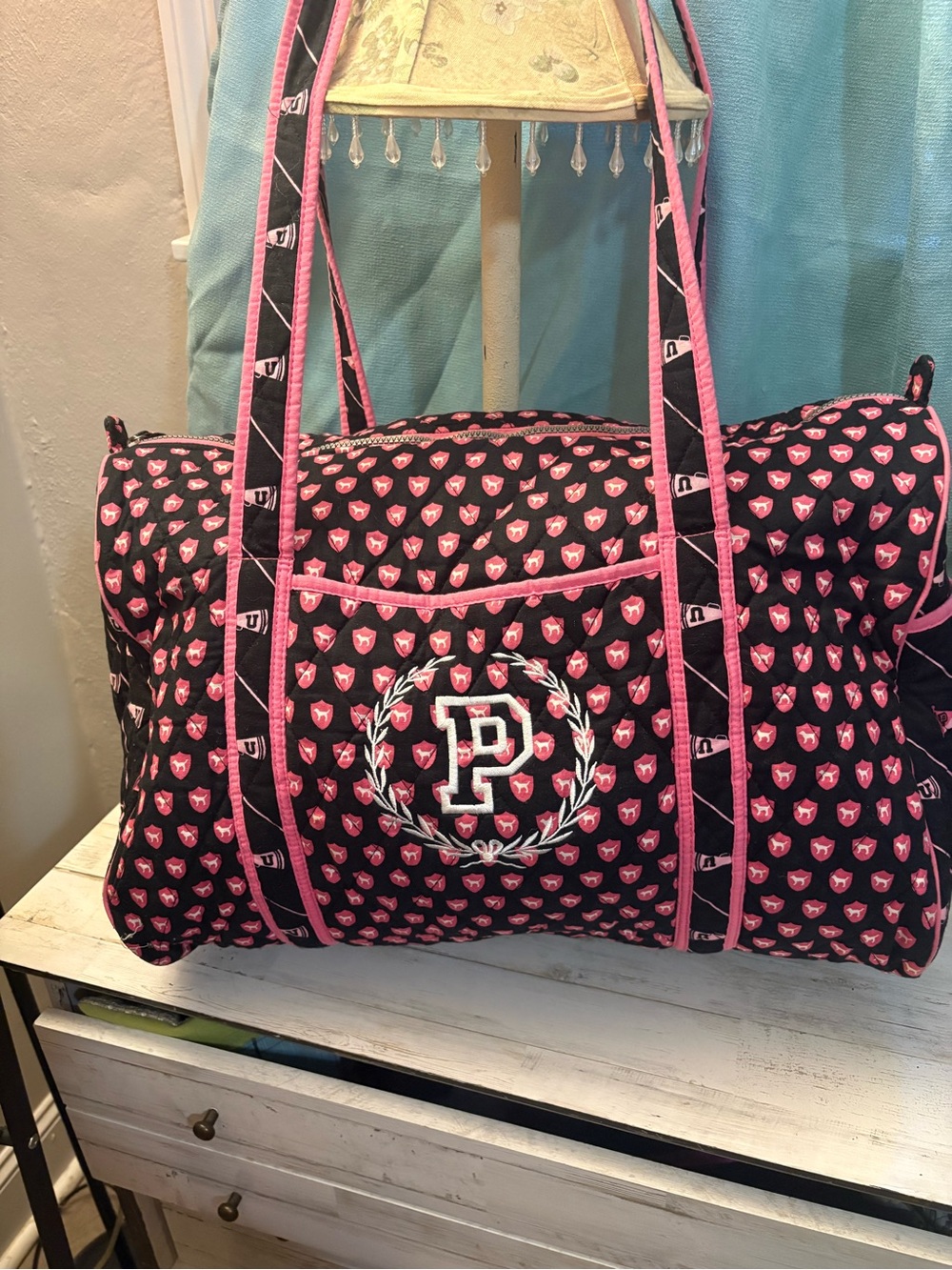 Vintage Victoria Secret “Y2K Aesthetic “, Crest Shield Pattern Quilted Weekender